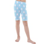 Polka Dots - White on Light Blue Kid s Mid Length Swim Shorts