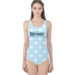Polka Dots - White on Light Blue One Piece Swimsuit