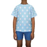 Polka Dots - White on Light Blue Kid s Short Sleeve Swimwear