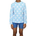 Polka Dots - White on Light Blue Kid s Long Sleeve Swimwear