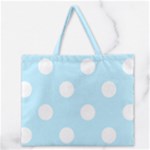 Polka Dots - White on Light Blue Zipper Large Tote Bag