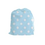 Polka Dots - White on Light Blue Drawstring Pouch (L)