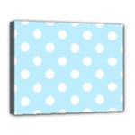 Polka Dots - White on Light Blue Canvas 14  x 11  (Stretched)