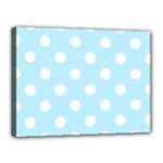 Polka Dots - White on Light Blue Canvas 16  x 12  (Stretched)