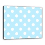 Polka Dots - White on Light Blue Canvas 20  x 16  (Stretched)