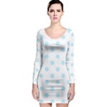 Polka Dots - Light Blue on White Long Sleeve Bodycon Dress