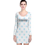 Polka Dots - Light Blue on White Long Sleeve Velvet Bodycon Dress