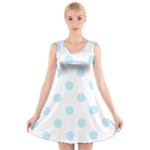 Polka Dots - Light Blue on White V-Neck Sleeveless Dress