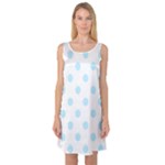 Polka Dots - Light Blue on White Sleeveless Satin Nightdress
