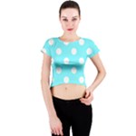 Polka Dots - White on Electric Blue Crew Neck Crop Top