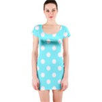 Polka Dots - White on Electric Blue Short Sleeve Bodycon Dress