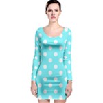 Polka Dots - White on Electric Blue Long Sleeve Bodycon Dress
