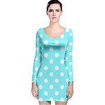 Polka Dots - White on Electric Blue Long Sleeve Velvet Bodycon Dress