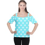 Polka Dots - White on Electric Blue Women s Cutout Shoulder Tee