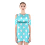 Polka Dots - White on Electric Blue Women s Cutout Shoulder Dress
