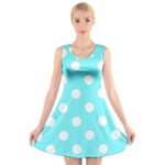 Polka Dots - White on Electric Blue V-Neck Sleeveless Dress