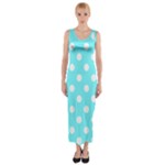 Polka Dots - White on Electric Blue Fitted Maxi Dress