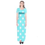 Polka Dots - White on Electric Blue Short Sleeve Maxi Dress