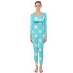 Polka Dots - White on Electric Blue Long Sleeve Catsuit