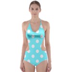 Polka Dots - White on Electric Blue Cut-Out One Piece Swimsuit