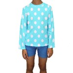 Polka Dots - White on Electric Blue Kid s Long Sleeve Swimwear