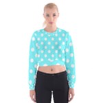 Polka Dots - White on Electric Blue Women s Cropped Sweatshirt