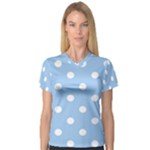 Polka Dots - White on Baby Blue Women s V-Neck Sport Mesh Tee