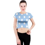 Polka Dots - White on Baby Blue Crew Neck Crop Top