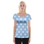 Polka Dots - White on Baby Blue Women s Cap Sleeve Top