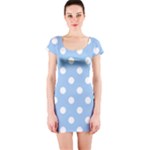 Polka Dots - White on Baby Blue Short Sleeve Bodycon Dress