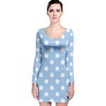 Polka Dots - White on Baby Blue Long Sleeve Velvet Bodycon Dress