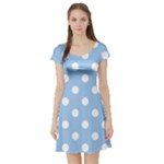 Polka Dots - White on Baby Blue Short Sleeve Skater Dress