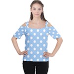 Polka Dots - White on Baby Blue Women s Cutout Shoulder Tee