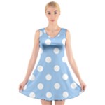 Polka Dots - White on Baby Blue V-Neck Sleeveless Dress