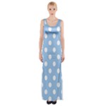 Polka Dots - White on Baby Blue Maxi Thigh Split Dress