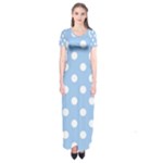 Polka Dots - White on Baby Blue Short Sleeve Maxi Dress