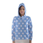 Polka Dots - White on Baby Blue Hooded Wind Breaker (Women)
