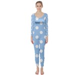 Polka Dots - White on Baby Blue Long Sleeve Catsuit
