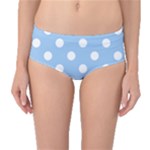 Polka Dots - White on Baby Blue Mid-Waist Bikini Bottoms