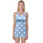 Polka Dots - White on Baby Blue One Piece Boyleg Swimsuit