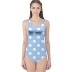 Polka Dots - White on Baby Blue One Piece Swimsuit