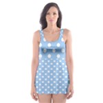 Polka Dots - White on Baby Blue Skater Dress Swimsuit