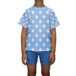 Polka Dots - White on Baby Blue Kid s Short Sleeve Swimwear