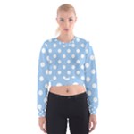 Polka Dots - White on Baby Blue Women s Cropped Sweatshirt