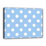 Polka Dots - White on Baby Blue Canvas 16  x 12  (Stretched)