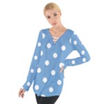Polka Dots - White on Iceberg Blue Women s Tie Up Tee