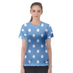 Polka Dots - White on Iceberg Blue Women s Sport Mesh Tee