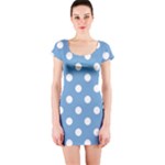 Polka Dots - White on Iceberg Blue Short Sleeve Bodycon Dress