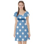 Polka Dots - White on Iceberg Blue Short Sleeve Skater Dress