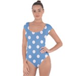 Polka Dots - White on Iceberg Blue Short Sleeve Leotard (Ladies)